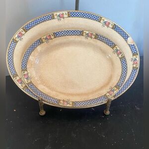 A pair of antique Knowles, Taylor & Knowles oval platters with floral border.